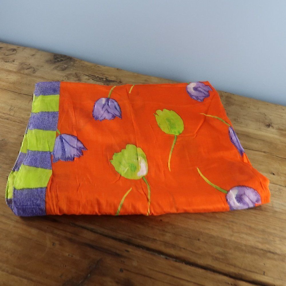 SUN STREAK ORANGE PURPLE GREEN FLORAL BEACH WRAP SARONG COVER UP